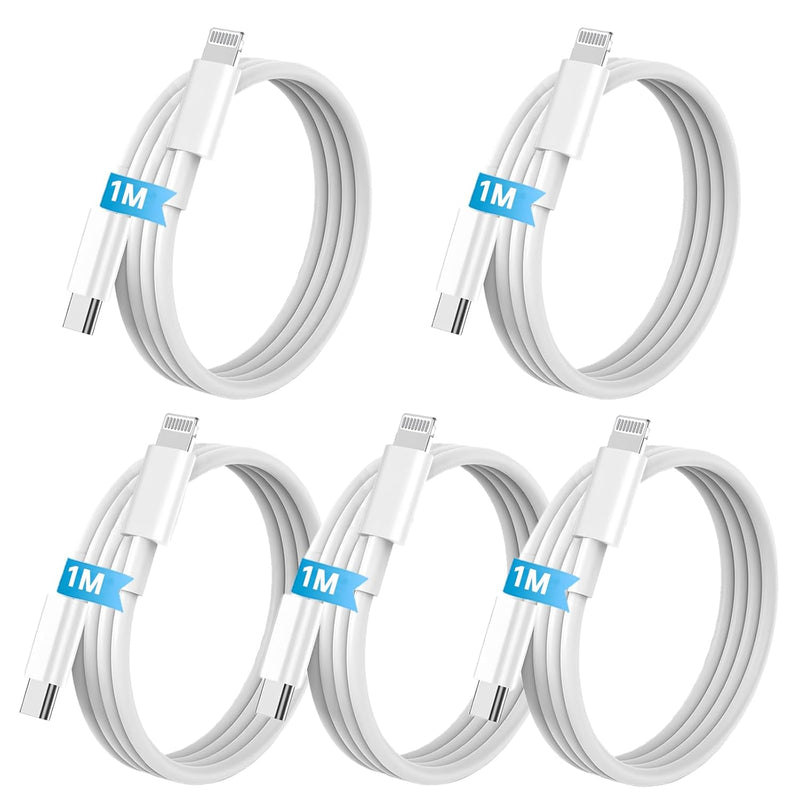 5-Pak USB C til Lightning Kabel til iPhone 14 / iPhone 13 / iPhone 12 / iPhone 11/ iPhone X