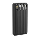 Powerbank med solceller 20000mAh - 4x indbyggede kabler - Sort