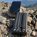 Powerbank med solceller 20000mAh - 4x indbyggede kabler - Sort