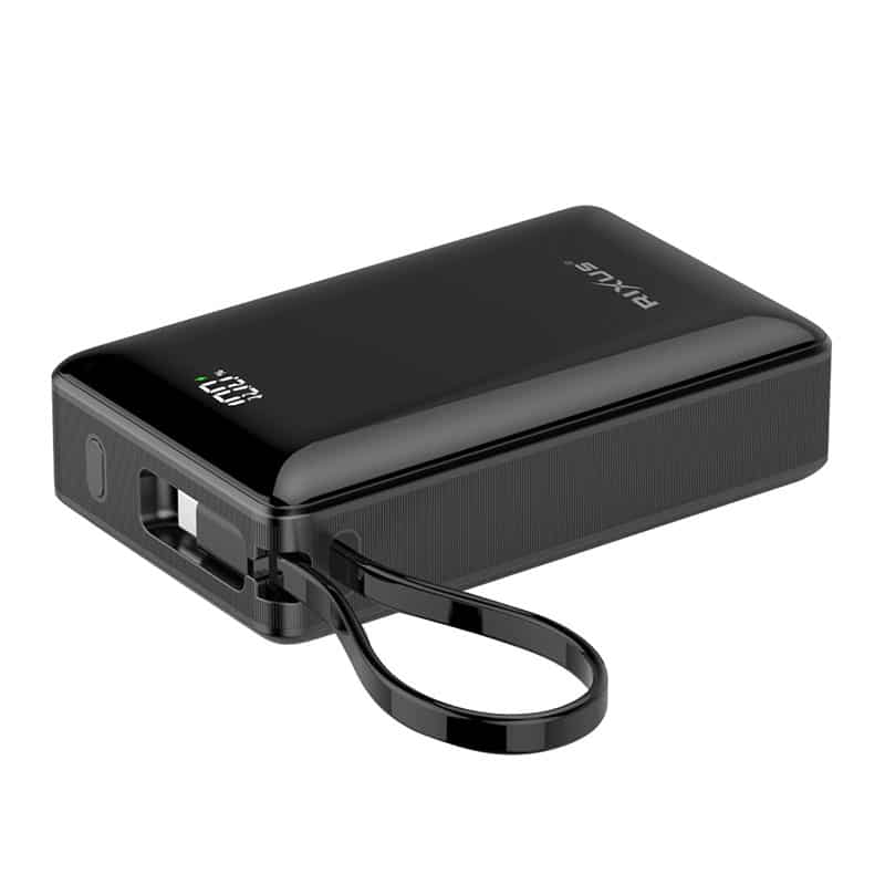 Powerbank med Indbygget USB-C kabel og USB 10000 mAh