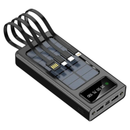 Powerbank med solceller 20000mAh - 4x indbyggede kabler - Sort