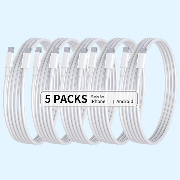 5 stk USB-C til USB-C kabel - 1 Meter til iPhone 15 / iPhone 16 / iPhone 17