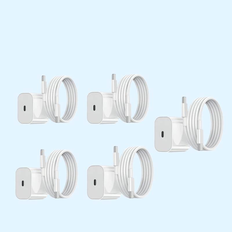 5-pak 25W USB-C + USB-C til Lightning kabel iPhone 14 / iPhone 13 / iPhone 12 / iPhone 11/ iPhone X