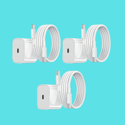 3-pak 25W USB-C + 1 Meter USB-C Kabel til iPhone 15 / iPhone 16 / iPhone 17