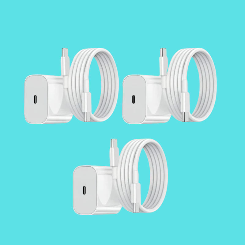 3-pak 25W USB-C + 1 Meter USB-C Kabel til iPhone 15 / iPhone 16 / iPhone 17/ iPhone 18