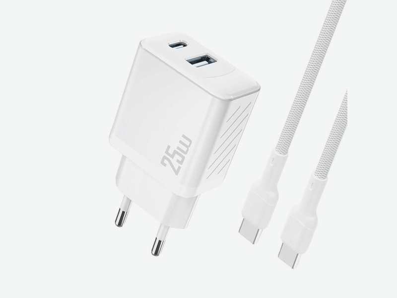 25W Hurtigoplader med USB og USB-C og USB-C Kabel 1